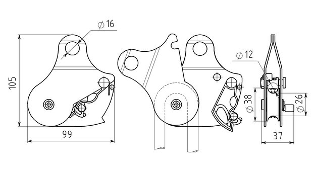 Блок-ролик с зажимом (сталь) 0415, Вертикаль